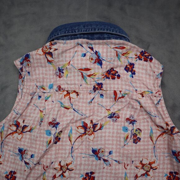 Red Rover Shirt Womens 10 Pink Floral Sleeveless Button Up Collared Top - Picture 15 of 16